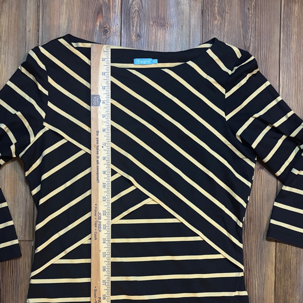J. McLaughlin Black and Tan Striped Long Sleeve Dress Medium - Picture 5 of 8